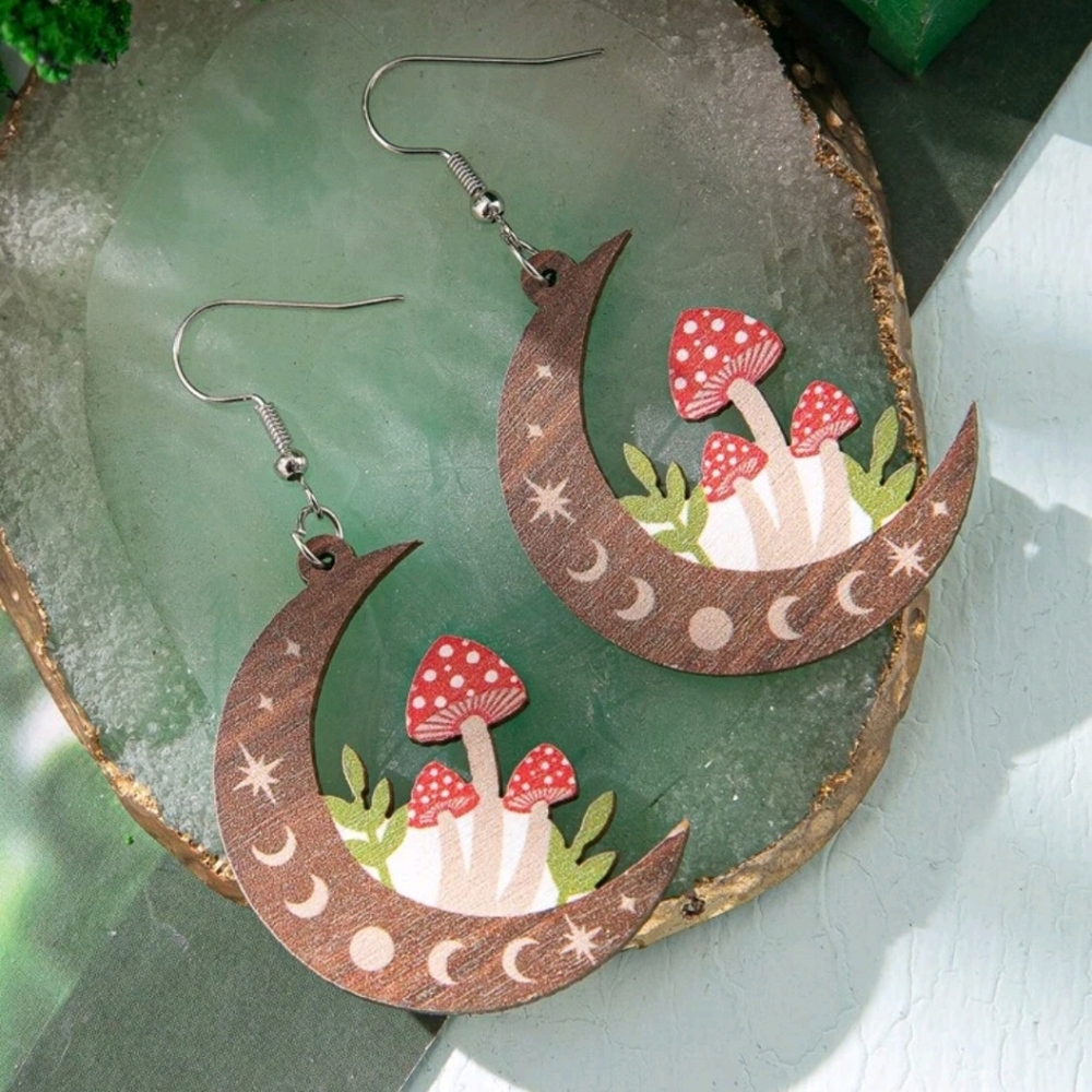 Mushroom and Moon Earrings